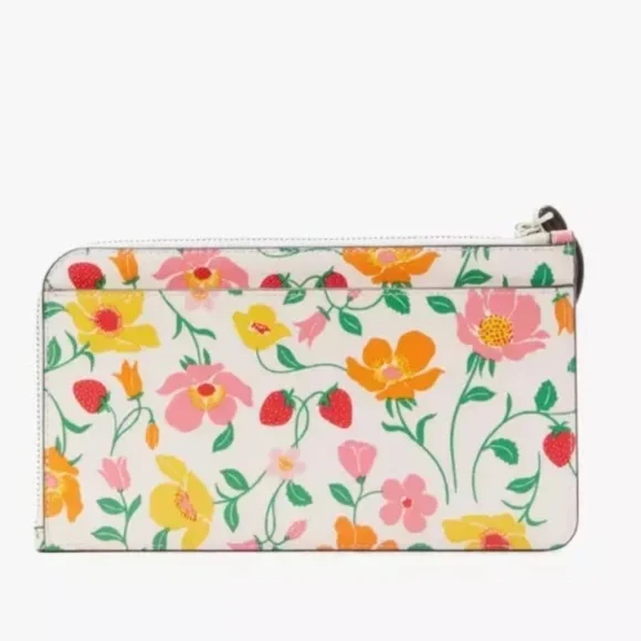 Kate Spade Strawberry Garden Medium L-zip Lucy Wristlet Pink Multi Floral NWT - Picture 7 of 7